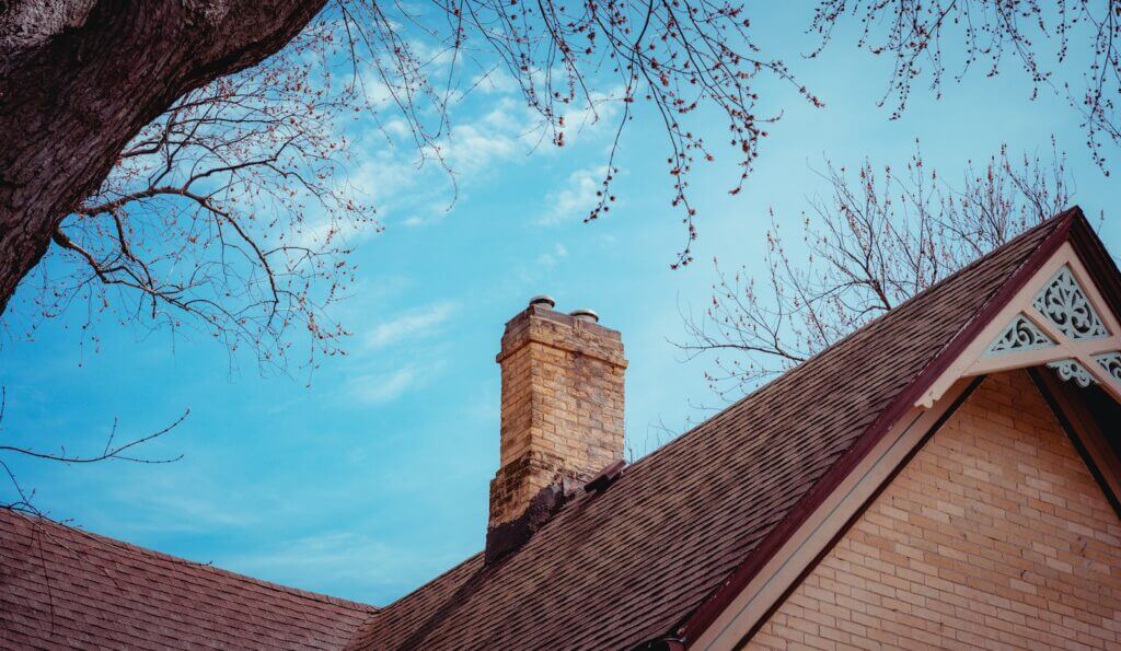 chimney on top of brown roof